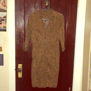 Leopard print stretchy button down dress